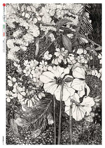 Floral Etching Illustration 0119 - Rice Paper by paper Designs