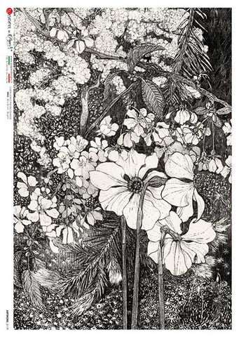 Floral Etching Illustration - Rice Paper by paper Designs