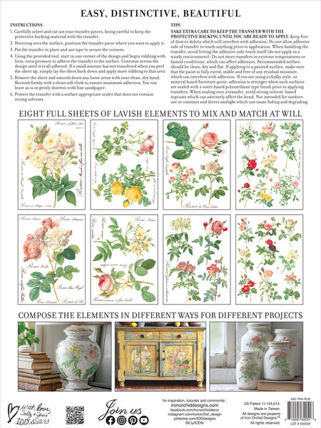 Rose Botanical Transfer - IOD