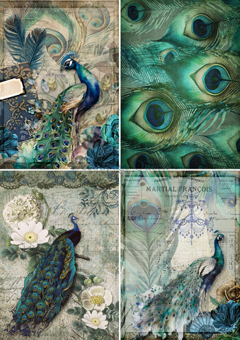 Peacock Four Pack - Rice Paper by Decoupage Queen