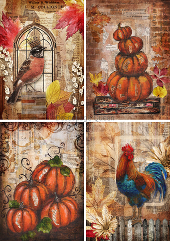 Fall Mixed Media Scenes 4 Pack 0633 - Rice Paper Decoupage Queen