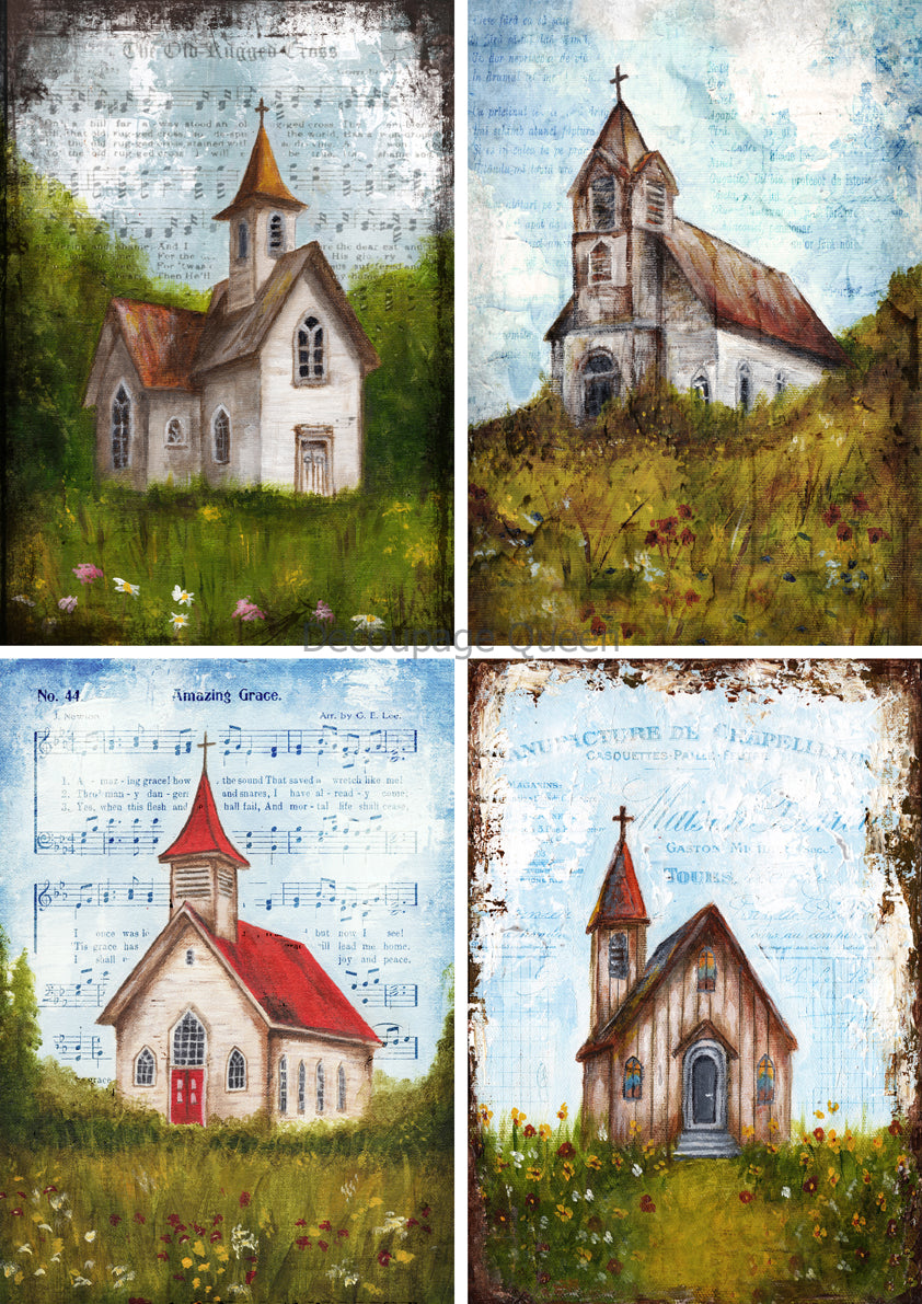 The Four Churches 0648 - Rice Paper Decoupage Queen - Teresa Rene Art