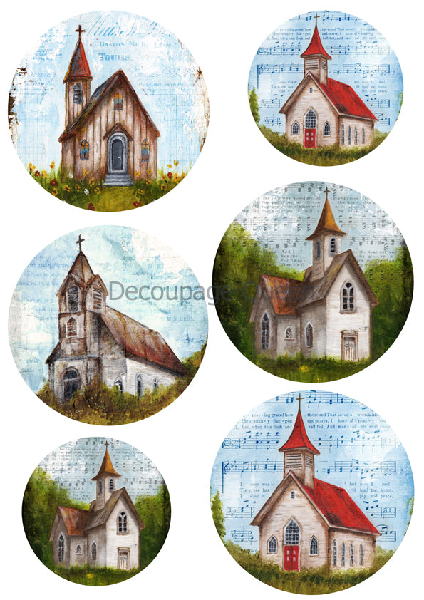 Church Ornaments 0649 - Rice Paper Decoupage Queen - Teresa Rene Art