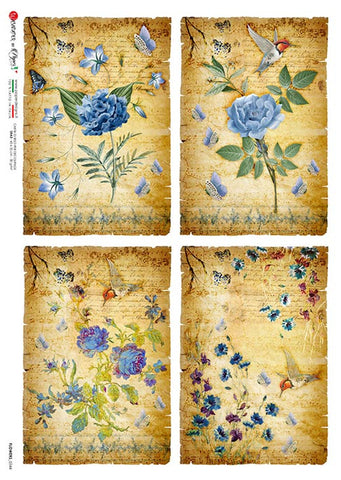 Four Blue Flower Scenes - Rice Paper by Paper Designs