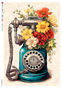 Old Objects Floral Telephone 0038 - Rice Paper by Paper Designs