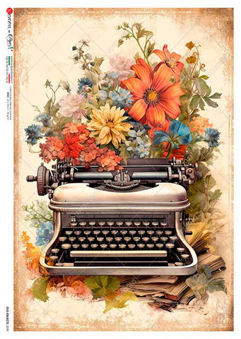 Old School Floral Typewriter - Rice Paper by Paper Designs