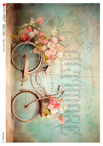 Spring Bicycle Aqua 0114 - Rice Paper by Paper Designs