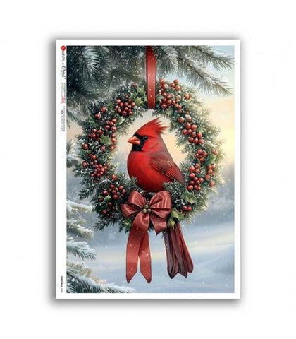Cardinal Wreath - 0385 Rice Paper by Decoupage Queen
