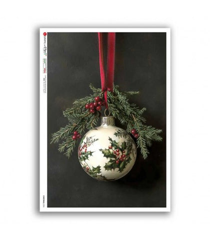 Classic Ivory Holly Ornament - 0396 Rice Paper by Decoupage Queen