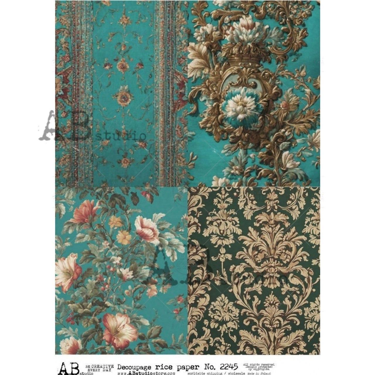 Turquoise Tapestry 4 Pack AB2245 - Rice Paper by AB Studios